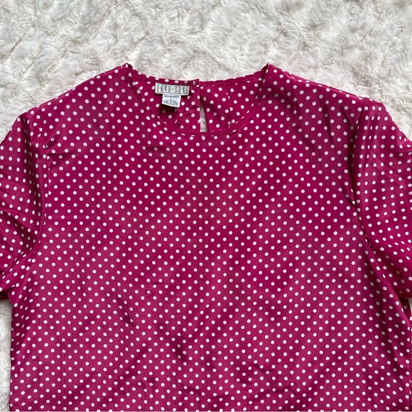 Vintage 90s Hana Sung Pink and White Polka Dot Top - Picture 7 of 13